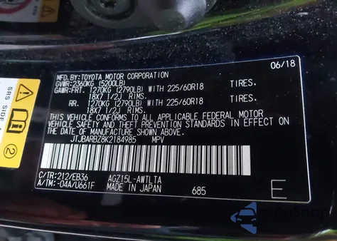 2019 Lexus Nx 300 F Sport из США, поврежденный, VIN JTJBARBZ8K2184985